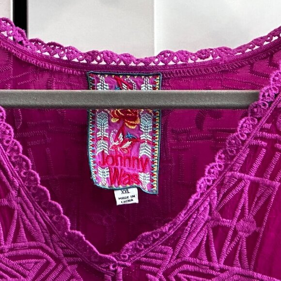 JOHNNY WAS Leena Embroidered Lace Trim Magenta Tunic Top- Size XXL - Picture 3 of 6